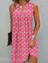 A Line Sleeveless Dress Multi Color V Neck Floral Print Summer Casual Wear Ready to Ship bulk or