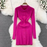 Vintage Inspired Long Sleeve Polo Dress Slim Fit Waist Defining Knitted Fabric Autumn Fashion fo
