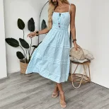 Striped Sleeveless Dress with Decorative Straps Beach Vacation Style Lightweight Summer Fabric W