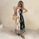 Bohemian Maxi Dress Loose Fit Color Block Paisley Print Sleeveless Summer Vacation Wear Wholesal