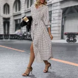 Long Sleeve Printed Shirt Dress Elegant Design Comfortable Fabric Autumn Collection Wholesale Av