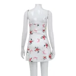 Floral Print A Line Dress Sleeveless Waist Defined Fresh French Style Casual Summer Wear for You
