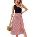 One Shoulder Striped Color Block Dress for Women Summer Fashion Available in Red White Blue Wholesale Sizes S to XL