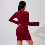 Womens Sexy Ruffled Bodycon Dress Flared Sleeves Pleated Waist Short Length Spring Summer Fashio