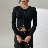 Womens Cropped Long Sleeve T Shirt Minimalist Style Chic Design Spring Summer Fashion Wholesale
