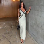 Elegant Womens Summer Dress Lace Trim V Neck Bodycon Fit Perfect for Parties and Special Occasio