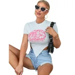 Fashionable Womens T Shirt Trendy Print Pointed Hem Casual Style Spring Summer Collection Wholes