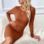 Slim Fit Textured Knit Backless Bodycon Dress Elegant Style for Autumn Winter Wholesale Availabl