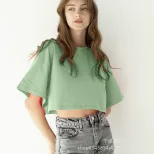 Womens Short Sleeve T Shirt Solid Color Y2K Style Cotton Fabric Casual Spring Summer Wear Wholes