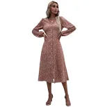 Floral V Neck Long Sleeve Dress Slim Fit Mid Length Elegant Style Perfect for Spring and Summer