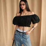 Off Shoulder Ruffled Top Sexy Sweet Puff Sleeve Spring Summer Fashion Wholesale Available OEM OD