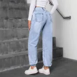 Casual Denim Pants for Women Beaded Detail Versatile Style Comfortable Fit Perfect for Everyday
