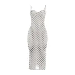 Spring Womens Dress Sexy Low Cut Lace Trimmed Polka Dot Print Elegant Evening Wear Wholesale Ava
