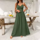 Lace Backless Dress Solid Color Sleeveless Ethnic Style Perfect for Vacation or Summer Events Wh