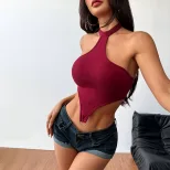 Womens Spring Summer Backless Top Unique Design Halter Neck Sexy Style Perfect for Casual Outing