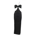 Chic Strapless Halter Neck Dress High Waist Hollow Out Satin Fabric Elegant Evening Gown for Wom