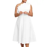 Plus Size Womens Summer Dress Sexy Asymmetrical Neckline High Waist Pleated Design Evening Party