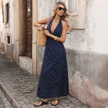 Vintage Polka Dot Maxi Dress Halter Neck V Neck Sleeveless Retro Style Perfect for Summer Vacati