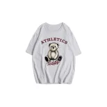 Womens Summer Loose Fit T Shirt Cute Bear Print Round Neck Short Sleeve 100 Cotton Casual Wear W