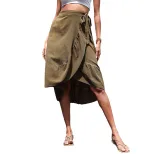 Cotton Linen Ruffle Hem Skirt Solid Color Summer Style Womens Fashion Wholesale Available factor