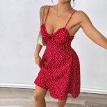French Style Polka Dot Mini Dress Slim Fit Backless Spaghetti Straps Casual Summer Wear Wholesal