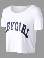 Womens Short Sleeve Cropped T Shirt Unique Letter Print Casual Style Perfect for Summer Outings