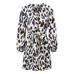 Fashionable Long Sleeve V Neck Printed Flare Sleeve Casual Dress Womens European and American St
