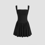 French Style Wide Strap Bodycon Dress Summer Fashion Elegant Design Comfortable Fit Available fo