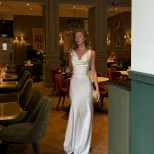 Sleeveless V Neck Satin Midi Dress Elegant Fit French Style Chic Design Perfect for Parties and