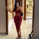 Summer Womens Dress Solid Color Ruffled Sexy Hollow Back Strapless Bodycon Style Perfect for Par