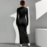 Elegant Black V Neck Maxi Dress Chic Design Spring Summer Style Perfect for Parties Wholesale Av