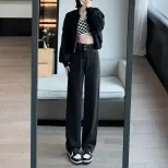 跨境阔腿牛仔裤女2023春季新款韩版高腰宽松显瘦时尚大码直筒长裤