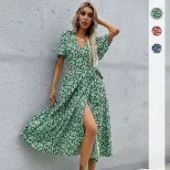 Floral Print Midi Dress Slim Fit French Country Style Spring Summer Wholesale Available custom p