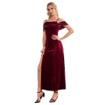 Velvet Long Dress Off Shoulder High Slit Elegant Versatile Evening Wear for Women Wholesale Avai