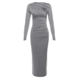 Womens Spring Dress Fashionable Solid Color Long Sleeve Slim Fit Round Neck Perfect for Casual o