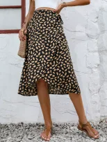 Polka Dot Print Split Hem Midi Skirt Casual Versatile Elegant Perfect for Daily Wear or Special