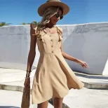 High Waist Square Neck Casual Dress Summer Collection Elegant A Line Silhouette Sleeveless Light