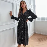 Black Polka Dot Long Sleeve Dress Elegant Design Autumn Fashion Comfortable Fit Wholesale Availa
