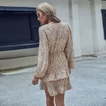 Leopard Print Long Sleeve Dress Elegant Cake Skirt Design Perfect for Autumn and Winter Events W