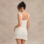Summer Womens Dress Fashionable Sweet Elegant Design Wave Pattern Tie Neck Sleeveless Wholesale