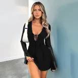Summer Womens Dress Deep V Neck Ruffled Hem Long Sleeve Slim Fit Casual Party or Night Out Whole
