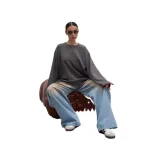 Womens Long Sleeve T Shirt 260g Combed Cotton Solid Color Loose Fit Casual Style High Quality Re