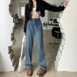 高腰阔腿牛仔裤女2023春季新款学生小众直筒宽松垂感显瘦拖地长裤