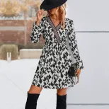 Color Block Leopard Print Dress Elegant Design Long Sleeve Fall Winter Fashion Wholesale Availab
