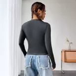 Fashionable Womens Long Sleeve T Shirt Round Neck Printed Design Casual Style Ready to Ship Low