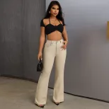 Flared Wide Leg Jeans High Waisted Floor Length Comfortable Fit Casual Wear for Women Wholesale