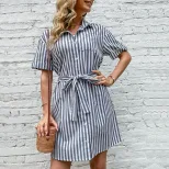Striped Short Sleeve Dress Stylish Design Summer Fashion Comfortable Fit Wholesale Available