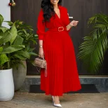 Plus Size Solid Color Dress Fashionable Elegant Design Autumn Wear for Women Wholesale Available