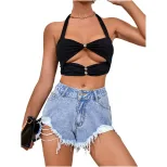 Trendy Denim Shorts Distressed Loose Fit Casual Style Perfect for Summer Outings Wholesale Avail