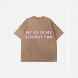 Loose Fit Graphic Print Short Sleeve T Shirt for Women Vintage Wash Design Summer Casual Wear OE